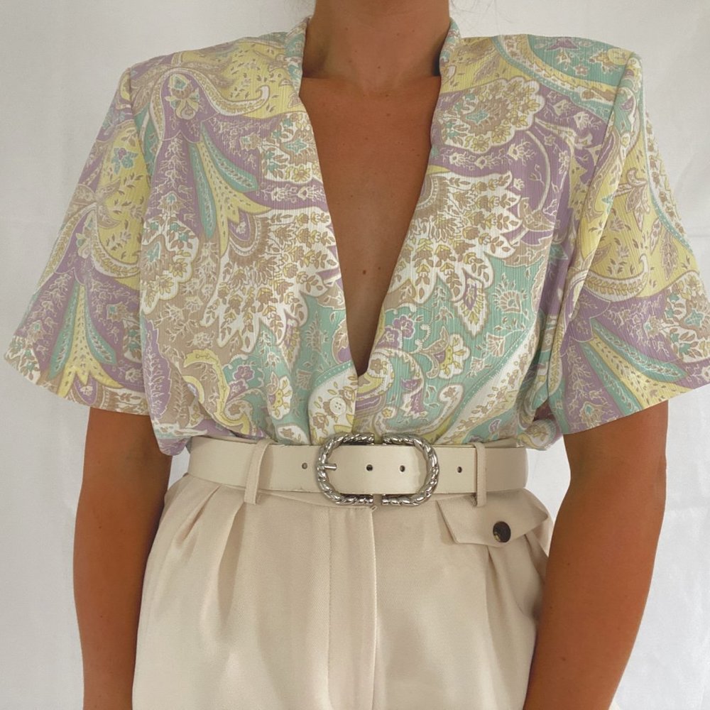 Vintage Pastel Paisley Scarf Blouse